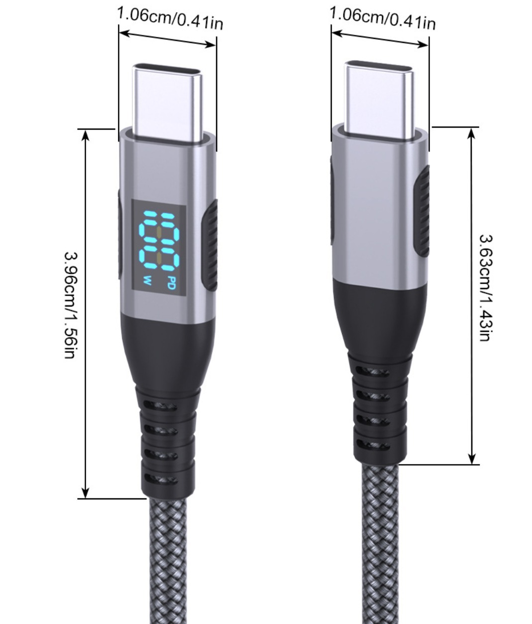 60W Braided Charging Cable with Digital Display