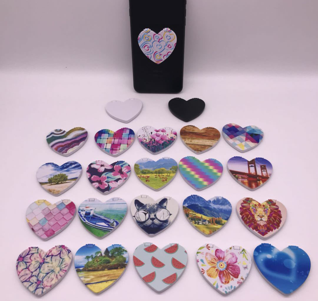 Heart-Shaped Single-Side Round Mirror Phone Holder