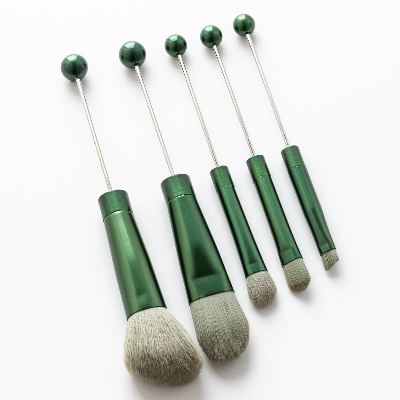 5 Piece Metal Handle Beaded Makeup Brush Set