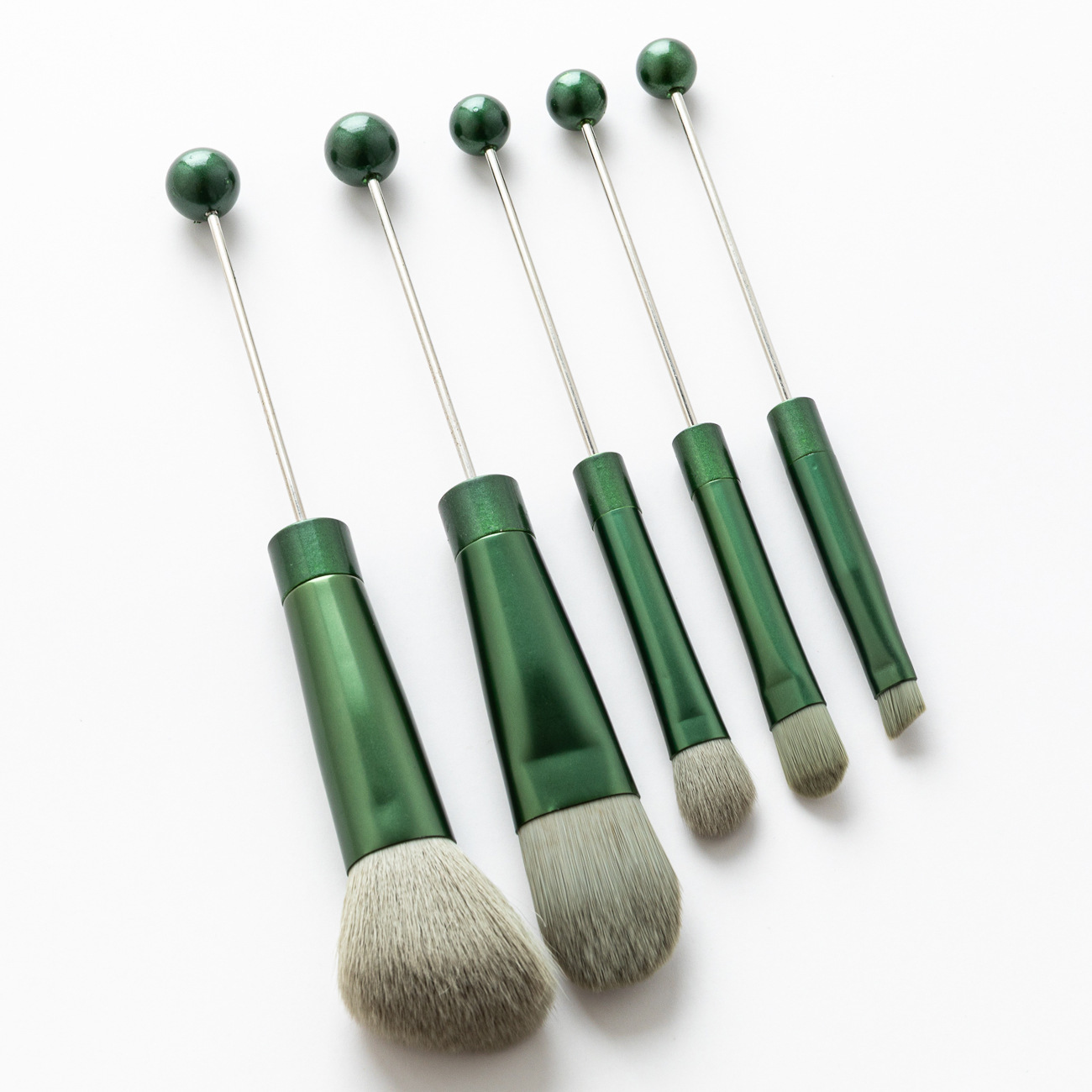 5 Piece Metal Handle Beaded Makeup Brush Set