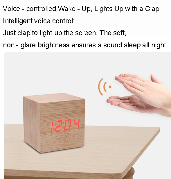 Wood Pattern LED Voice-Activated Cube Alarm Clock