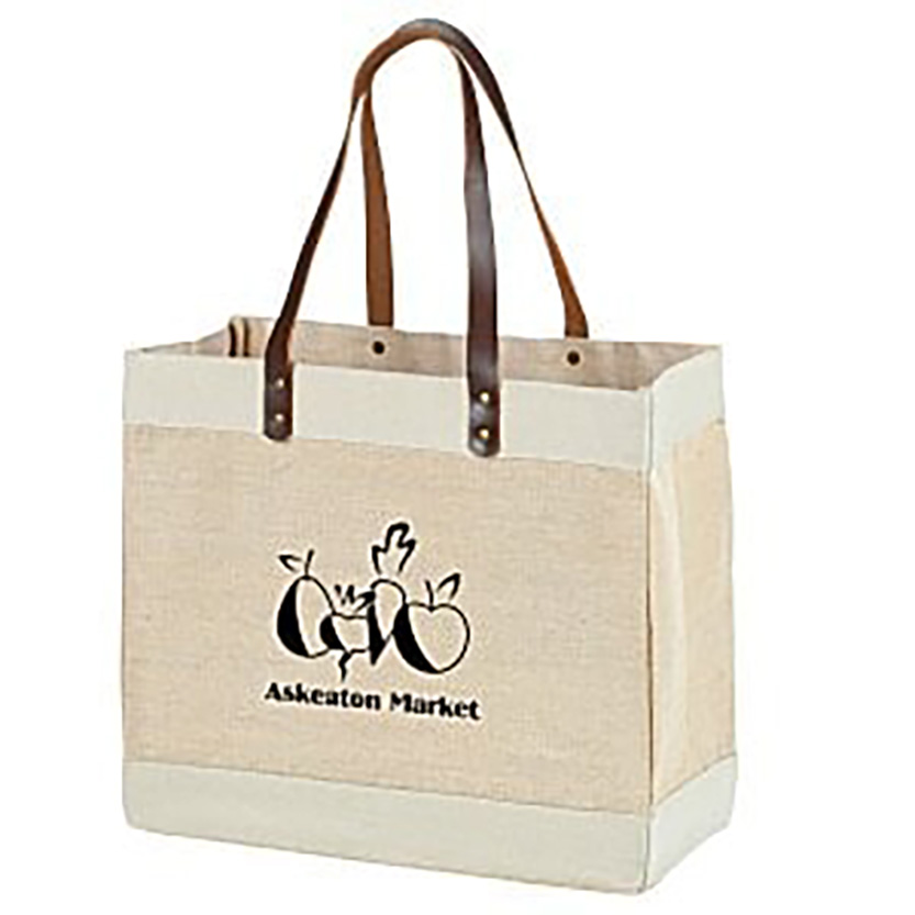 Linen & PU Leather Tote Bag-15.7" x 13.9"x 7.4"