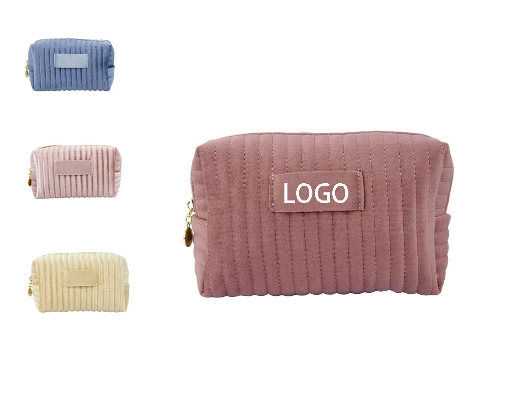 Velvet Quilted Travel Cosmetic Pouch