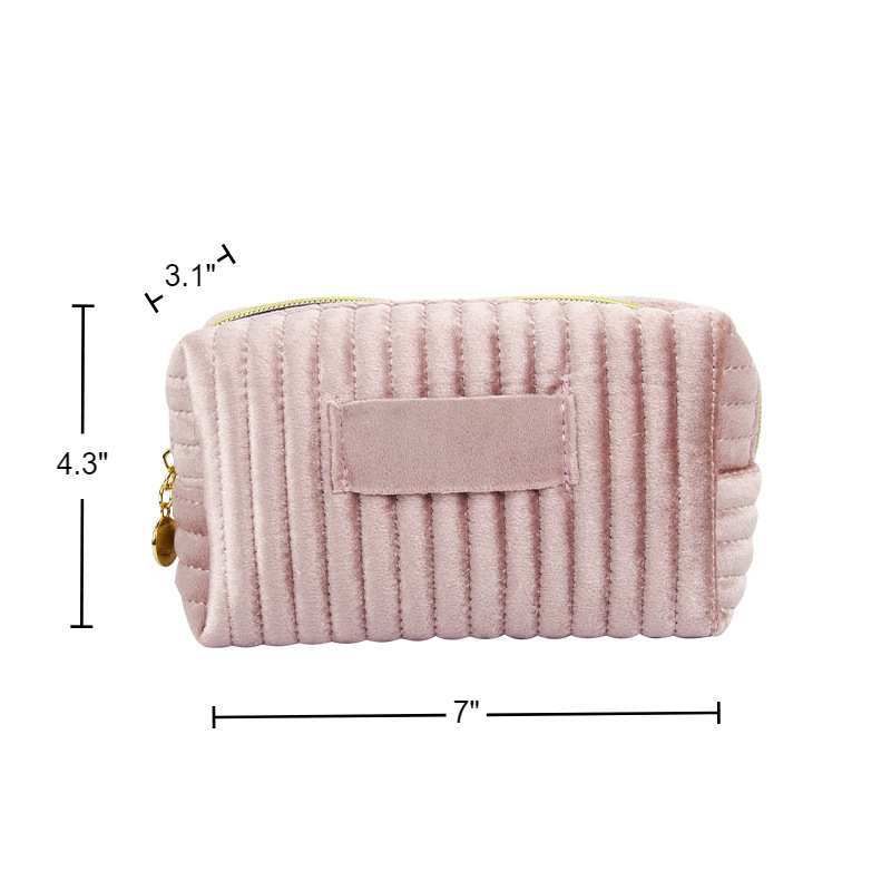 Velvet Quilted Travel Cosmetic Pouch