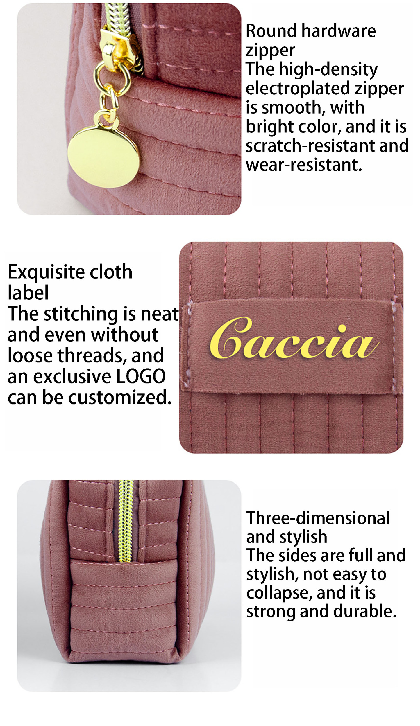 Velvet Quilted Travel Cosmetic Pouch