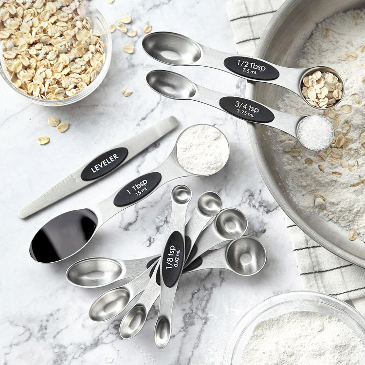 Stainless Steel Magnetic Two-in-One Measuring Spoon 8-Pack