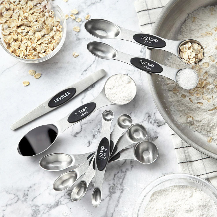 Stainless Steel Magnetic Two-in-One Measuring Spoon 8-Pack