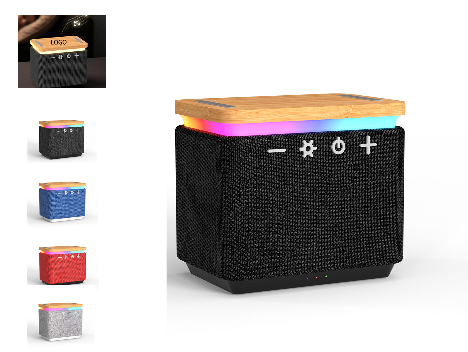 Bamboo Wireless Sound Speaker & Device Charger W/ Lights