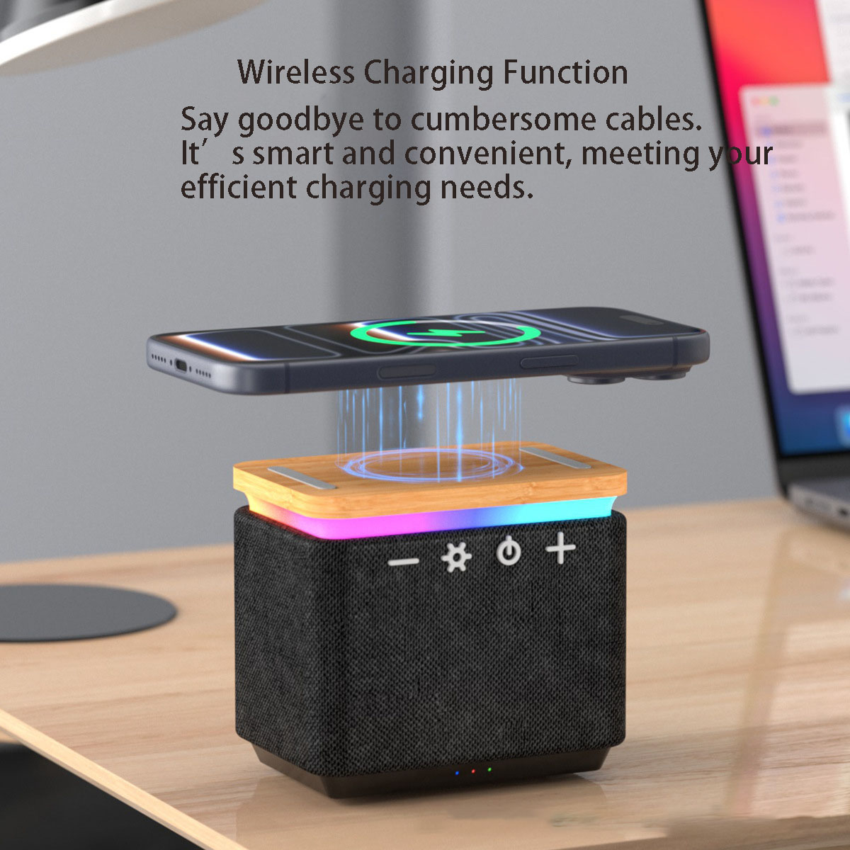 Bamboo Wireless Sound Speaker & Device Charger W/ Lights