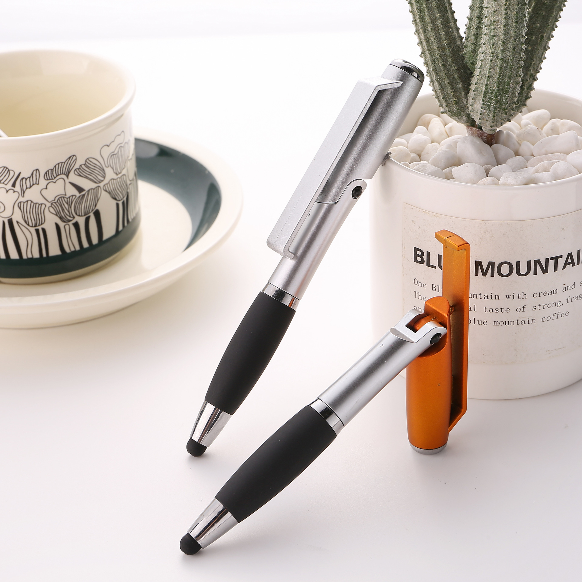 Multi-Function Ballpoint Pen with Stylus, LED & Stand