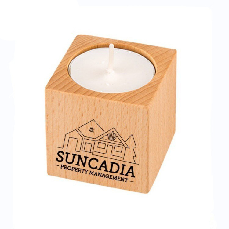 2" Square Wood Candle Holder Desk Ornament