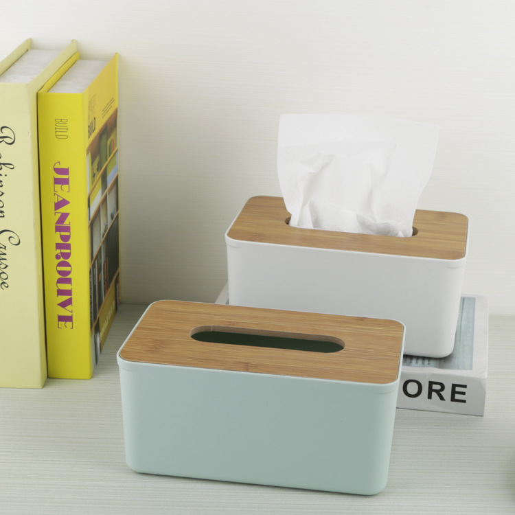 Plastic Tissue Holder with Wood Lid