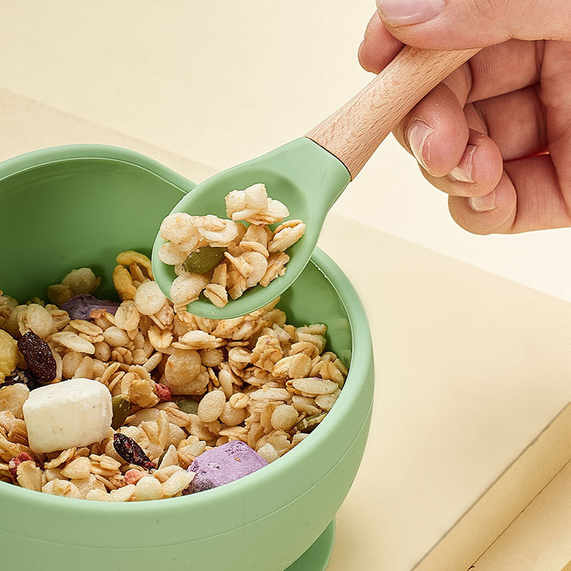 Children Wood Handle Silicone Spoon