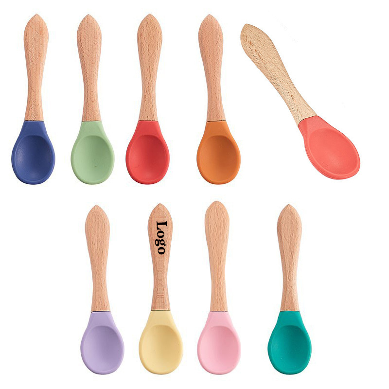 Children Wood Handle Silicone Spoon