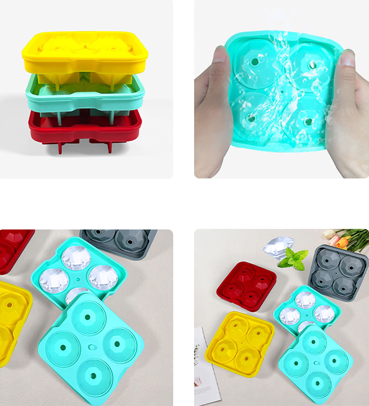 4-cavity Diamond Shaped Silicone Ice Tray