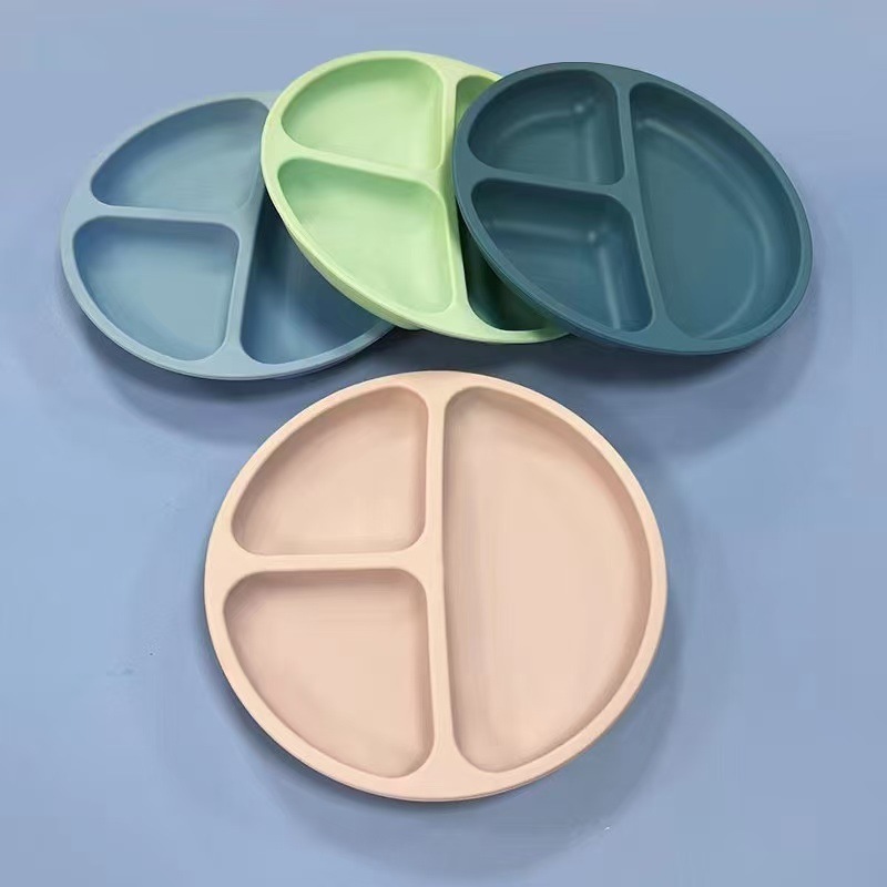 Children 3 Compartments Silicone Plate w/ Suction