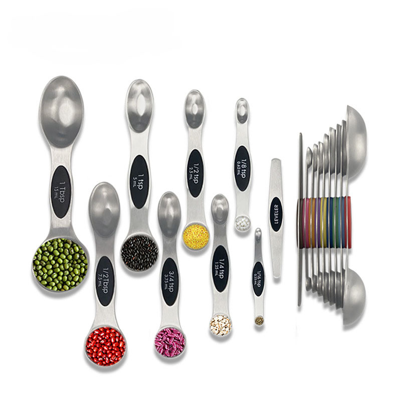Double Ended Magnetic Stainless Steel Measuring Spoon Set 9Pcs