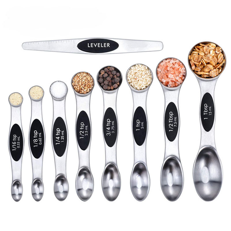 Double Ended Magnetic Stainless Steel Measuring Spoon Set 9Pcs