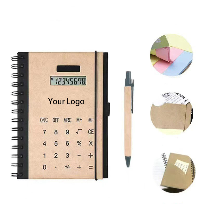 Kraft Notebook w/Solar Calculator&Pen