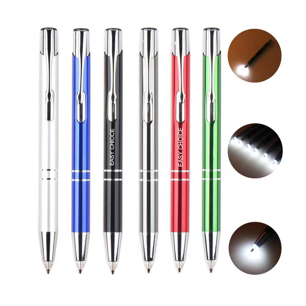 Click Metal Ballpoint Pen w/Light