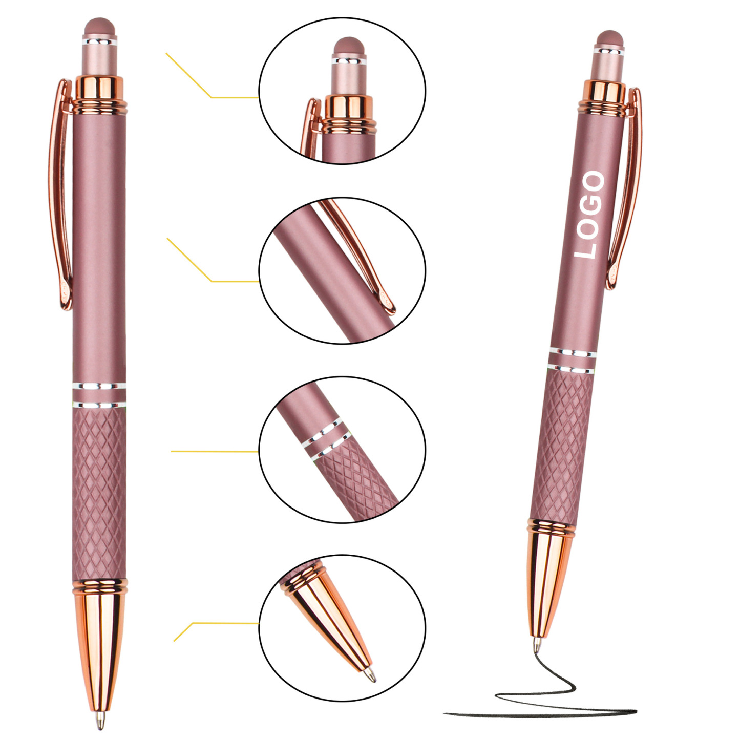Knurled Metal Click Stylus Ballpoint Pen