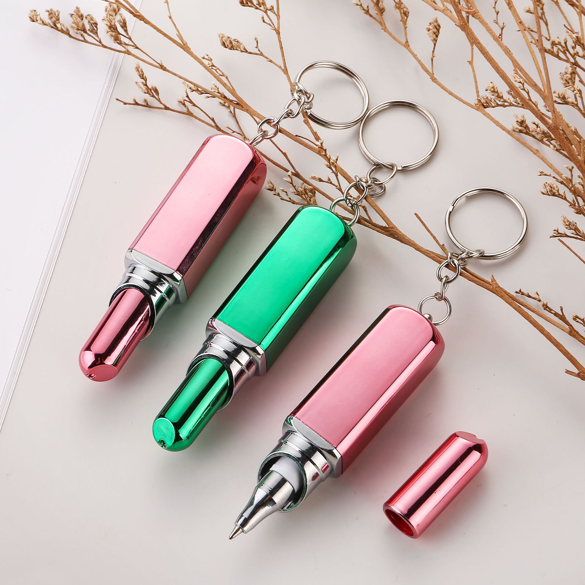 Lipstick Shaped Ballpoint Pen w/Keychain