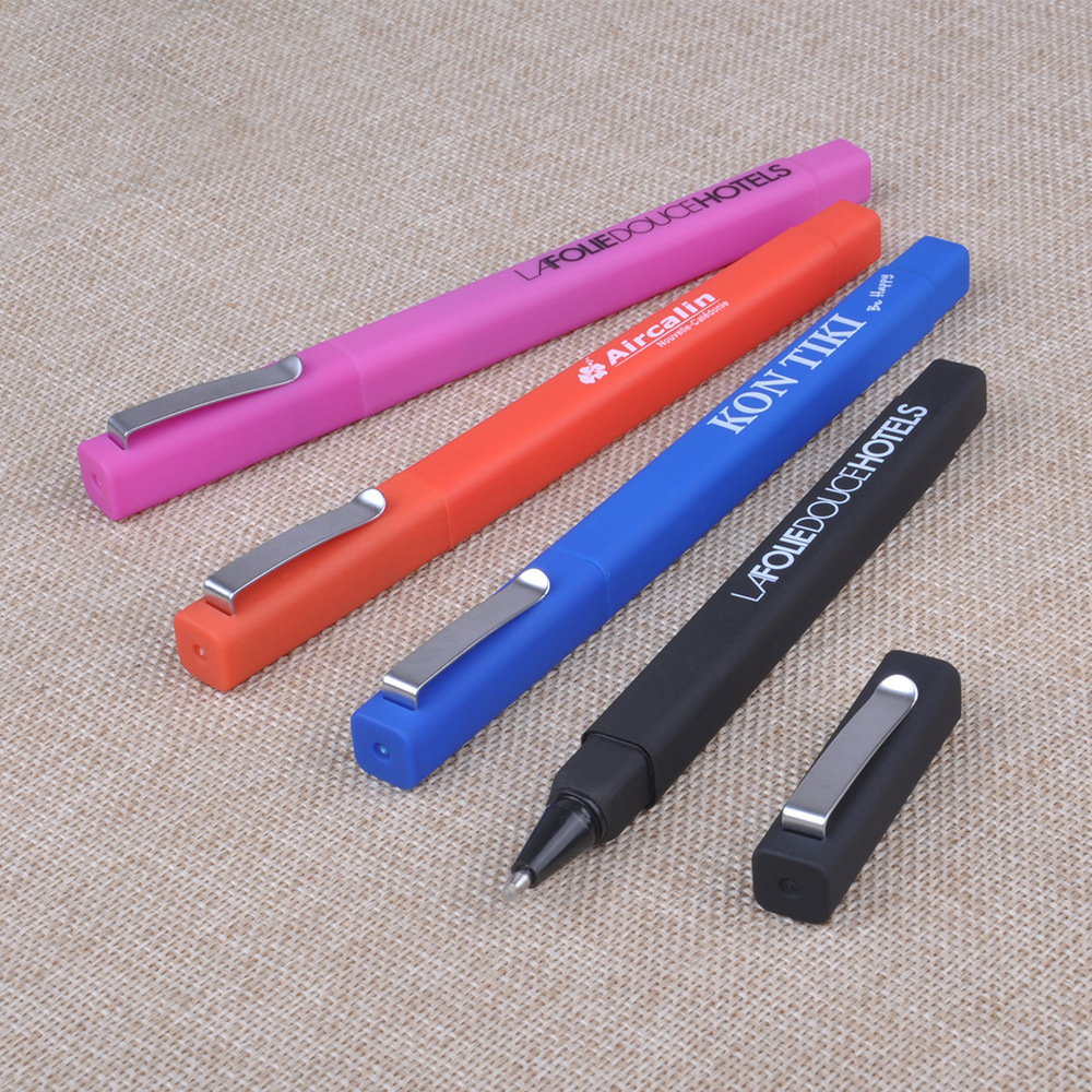 Spray Glued Square Plastic Ballpoint Pen