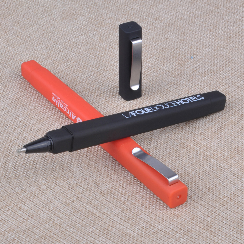 Spray Glued Square Plastic Ballpoint Pen