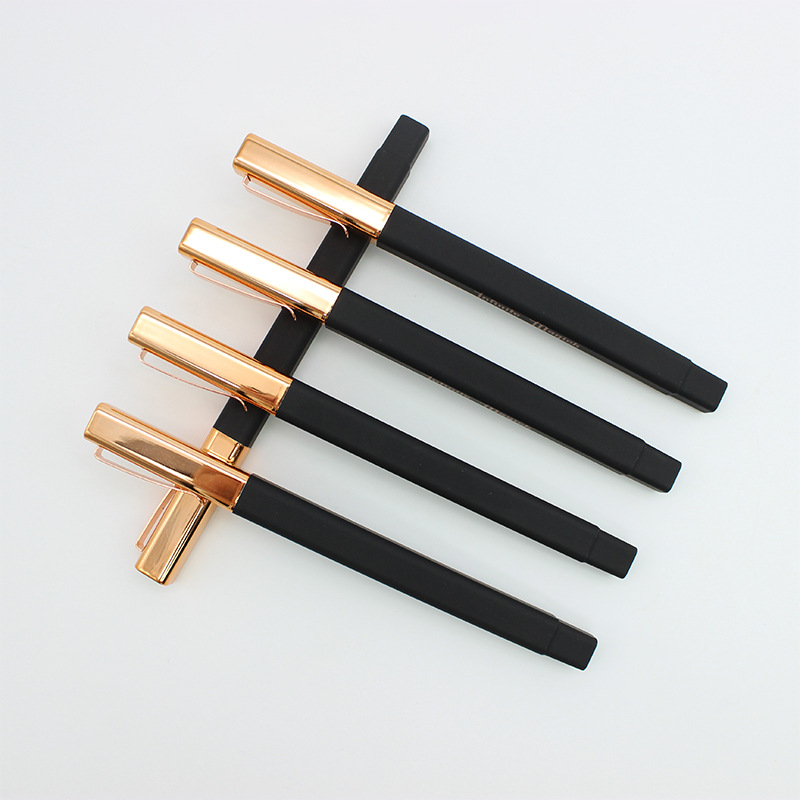 Square Spray Painted Ballpoint Pen w/Gold Cap/Clip