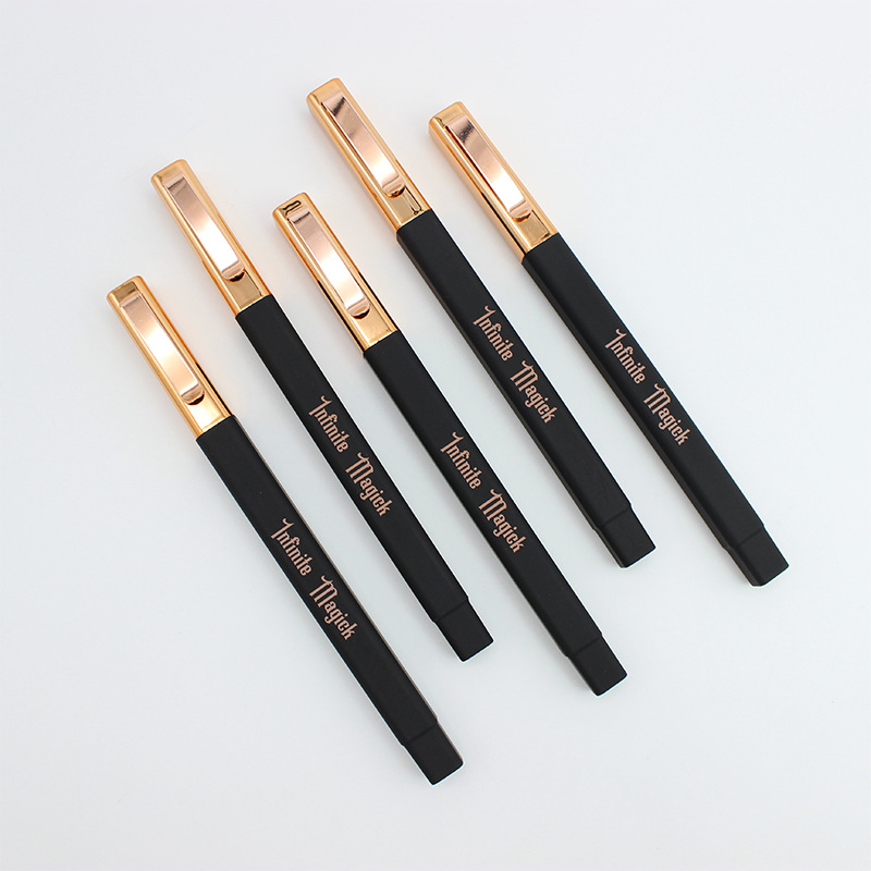 Square Spray Painted Ballpoint Pen w/Gold Cap/Clip