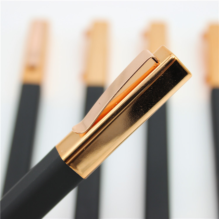 Square Spray Painted Ballpoint Pen w/Gold Cap/Clip