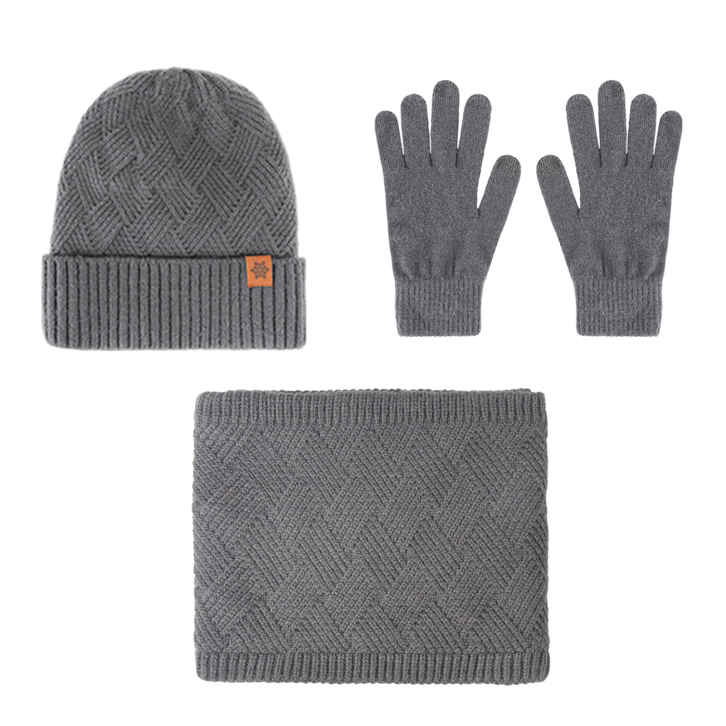 Knitted Hat, Neck Warmer and Gloves 3 pieces Set