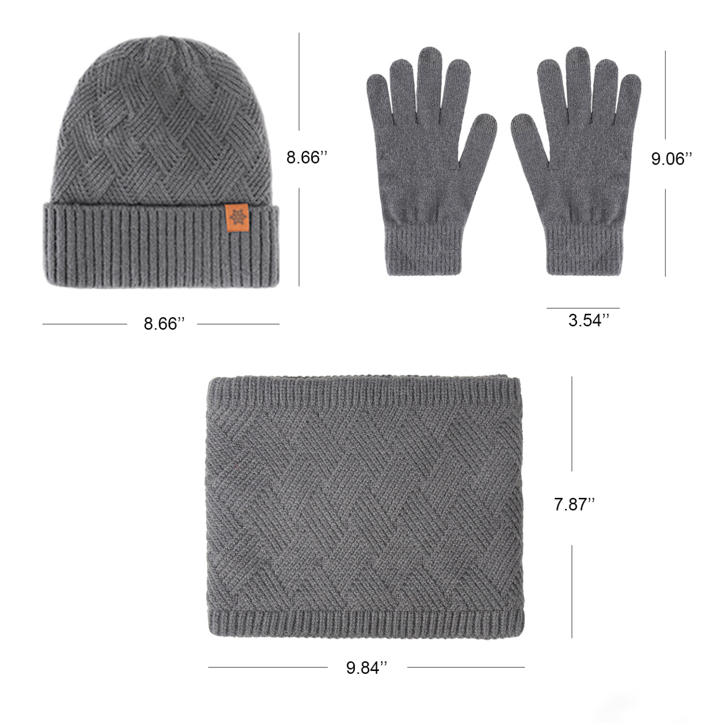Knitted Hat, Neck Warmer and Gloves 3 pieces Set