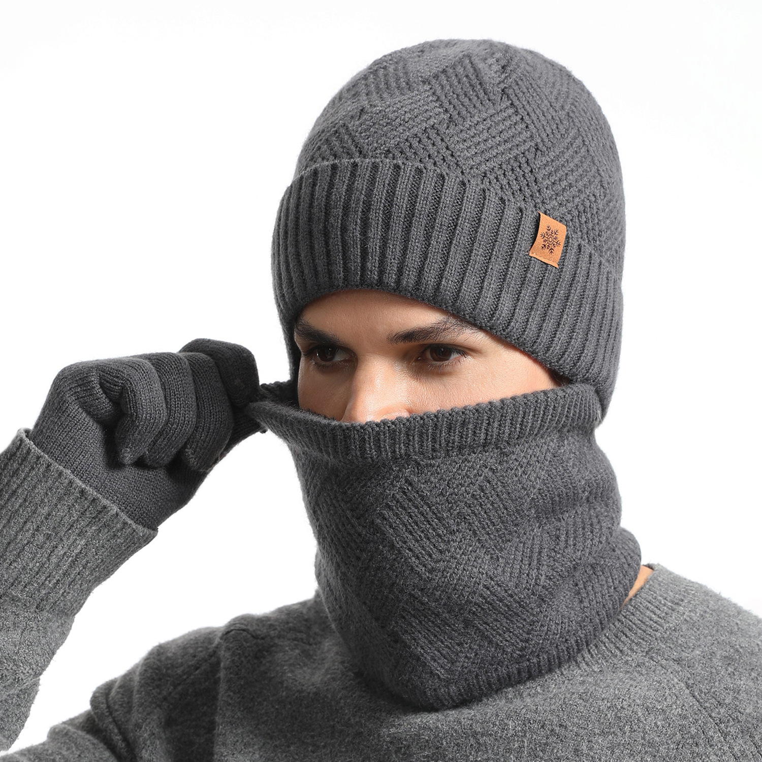 Knitted Hat, Neck Warmer and Gloves 3 pieces Set