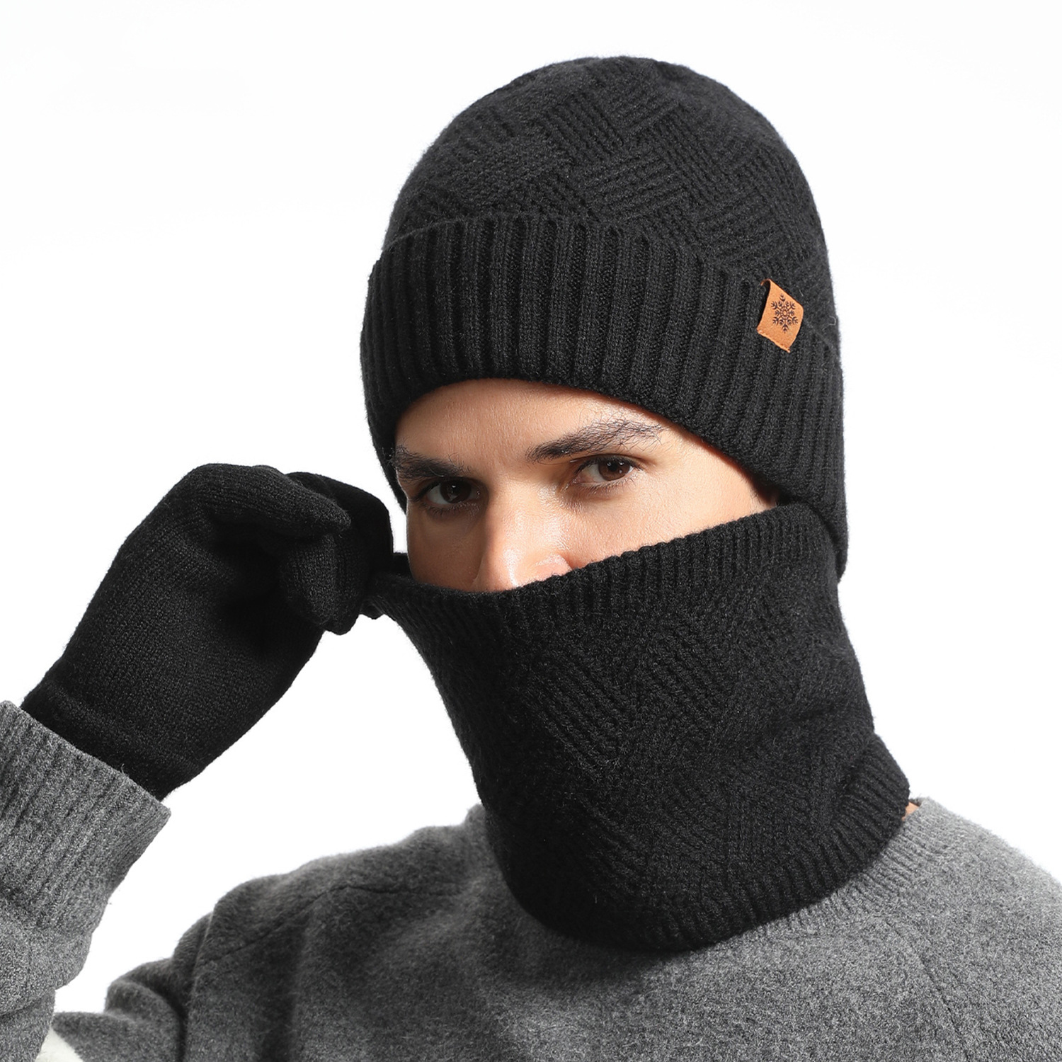 Knitted Hat, Neck Warmer and Gloves 3 pieces Set