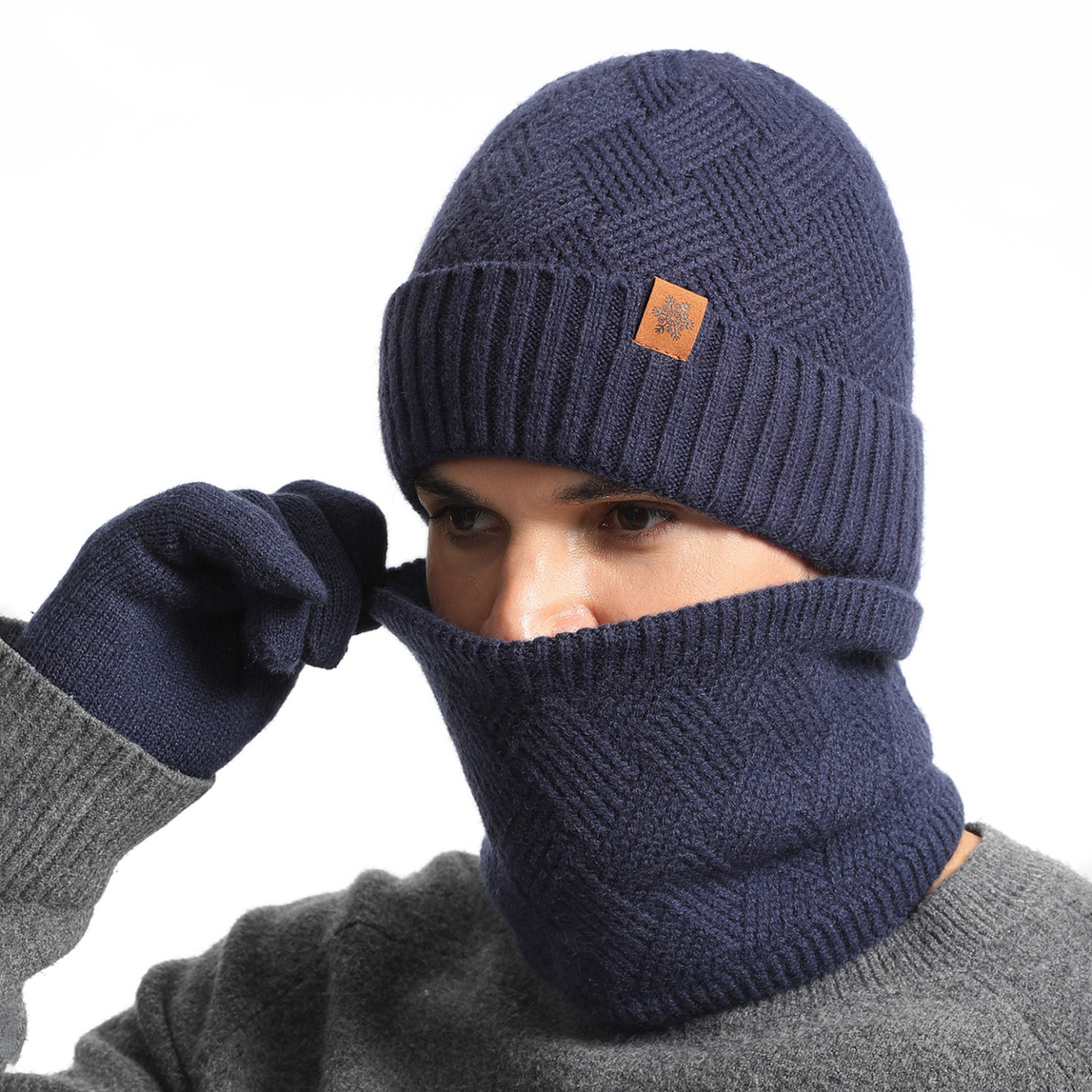 Knitted Hat, Neck Warmer and Gloves 3 pieces Set