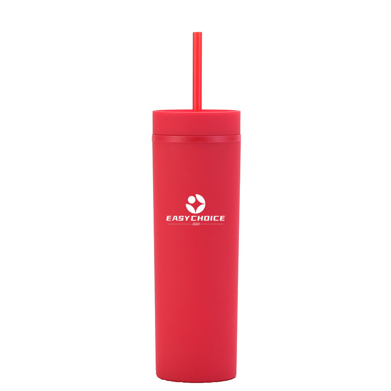 16OZ Double-Wall Plastic Straw Tumbler