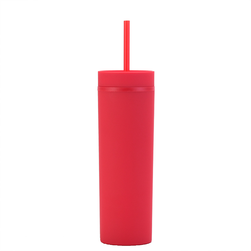 16OZ Double-Wall Plastic Straw Tumbler