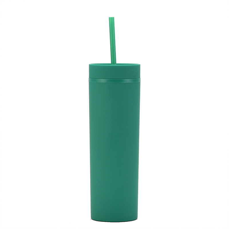 16OZ Double-Wall Plastic Straw Tumbler