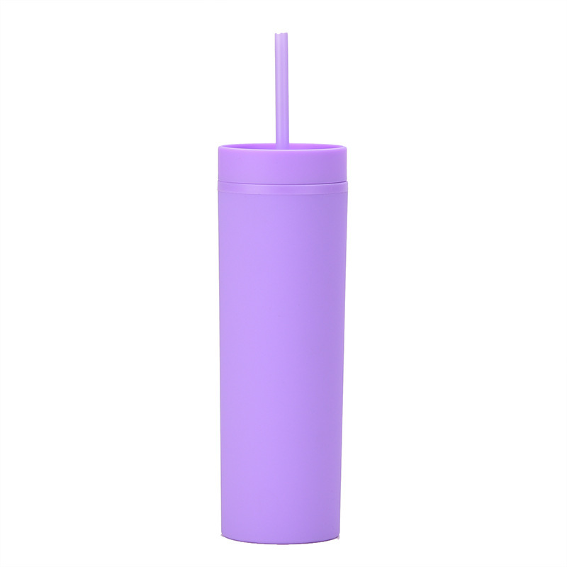 16OZ Double-Wall Plastic Straw Tumbler
