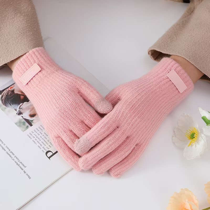 Women's Fleece Lined Thickened Knitted Touch Screen Thermal Gloves