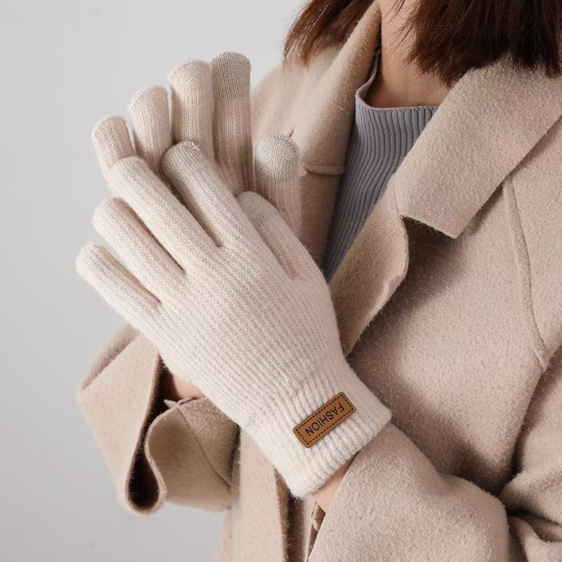 Women's Fleece Lined Thickened Knitted Touch Screen Thermal Gloves