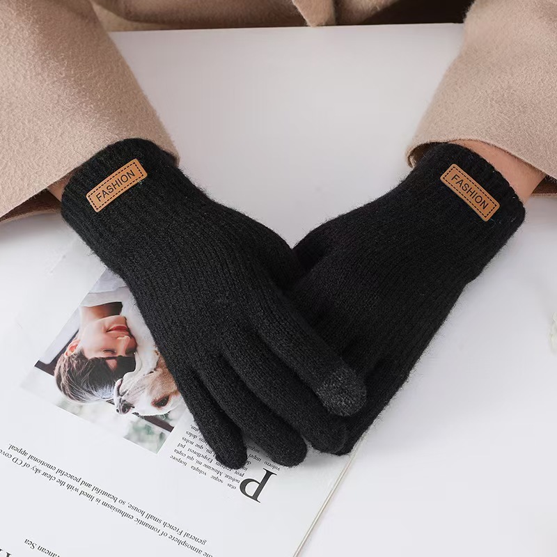 Women's Fleece Lined Thickened Knitted Touch Screen Thermal Gloves
