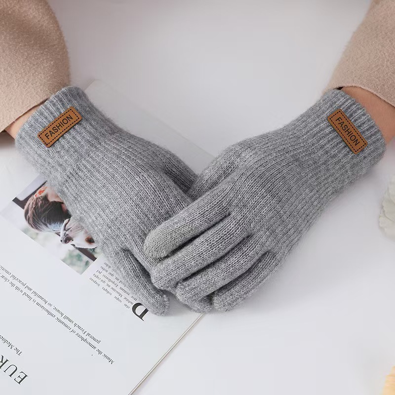 Women's Fleece Lined Thickened Knitted Touch Screen Thermal Gloves