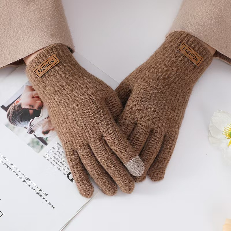 Women's Fleece Lined Thickened Knitted Touch Screen Thermal Gloves