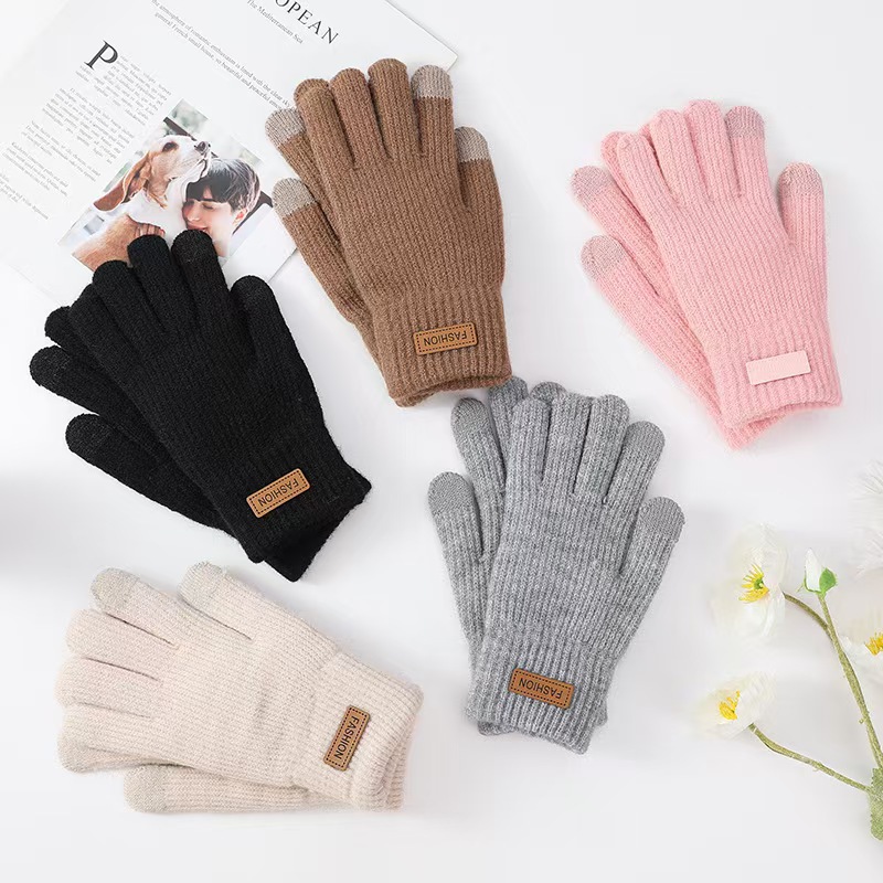 Women's Fleece Lined Thickened Knitted Touch Screen Thermal Gloves
