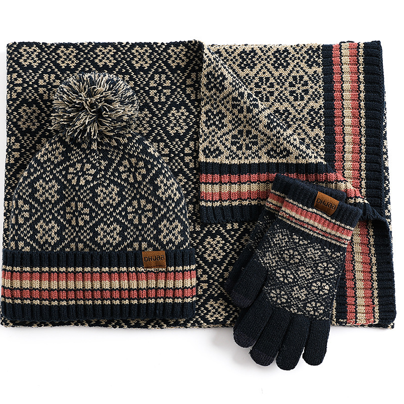 Knitted Thermal Woolen Hat, Scarf and Gloves 3 pieces Set