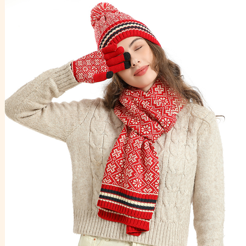 Knitted Thermal Woolen Hat, Scarf and Gloves 3 pieces Set