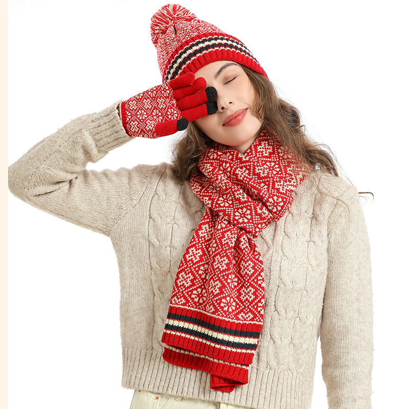 Knitted Thermal Woolen Hat, Scarf and Gloves 3 pieces Set