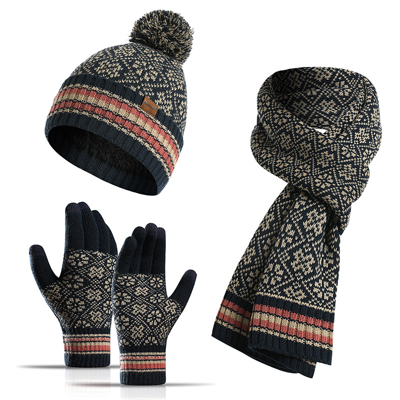 Knitted Thermal Woolen Hat, Scarf and Gloves 3 pieces Set